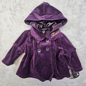 XOXO‎ Baby Velvet Hooded Jacket Girl's 12M Purple Gold Embroidered Detail NWT